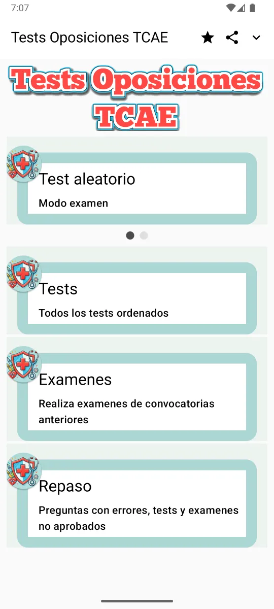 TCAE Tests showing an exam question